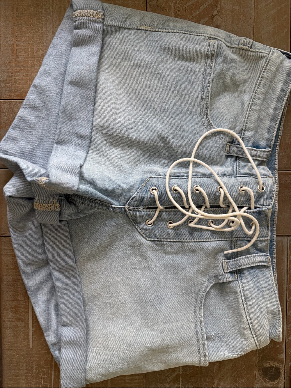 PacSun Light Blue Lace-Up Denim Shorts